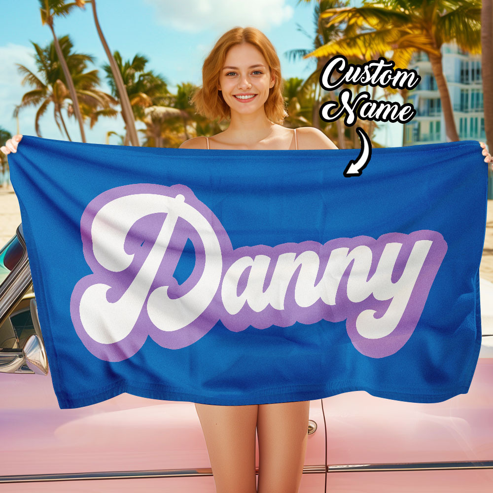 RETRO Style Personalized Beach Towel Personalized Name Bath Towel Custom Pool Towel Beach Towel With Name Outside Birthday Vacation Gift - MyFaceBoxer
