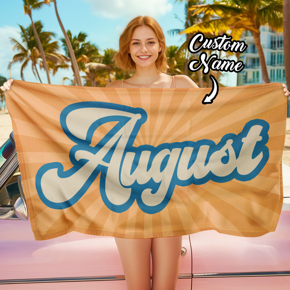 RETRO Style Personalized Beach Towel Personalized Name Bath Towel Custom Beach Towel With Name Outside Birthday Vacation Gift - MyFaceBoxer
