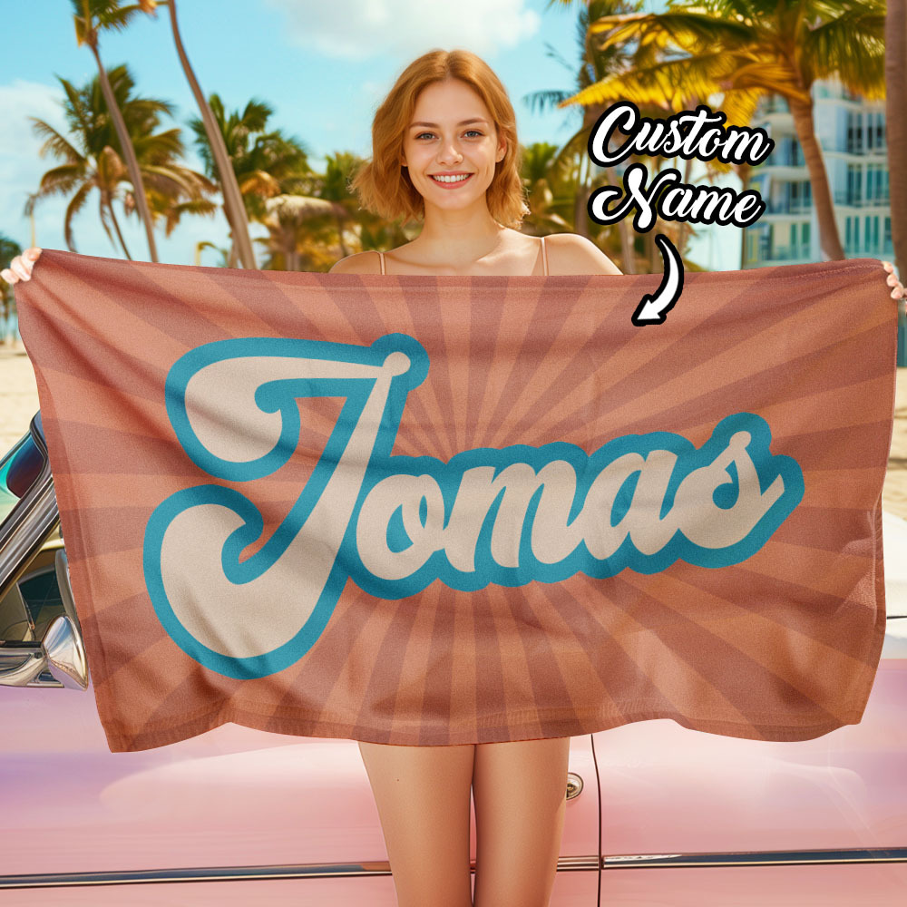 RETRO Style Personalized Beach Towel Personalized Name Bath Towel Custom Beach Towel With Name Outside Birthday Vacation Gift - MyFaceBoxer