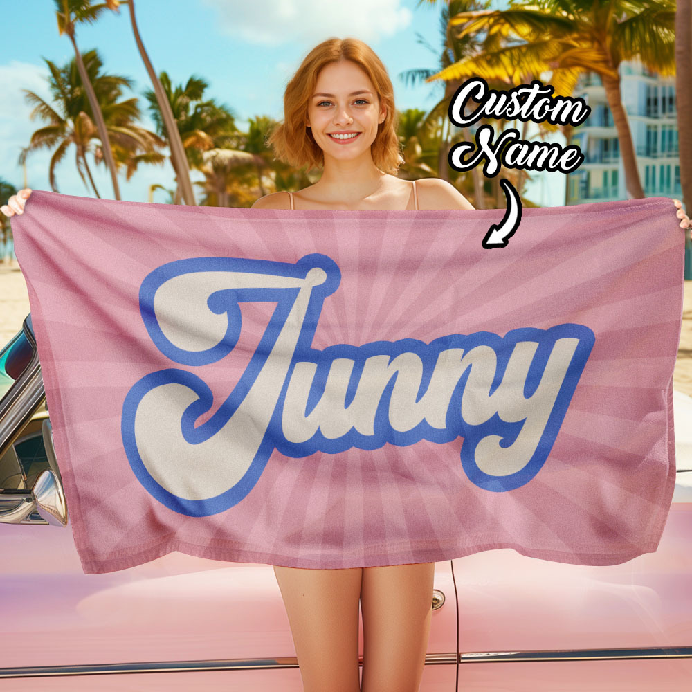 RETRO Style Personalized Beach Towel Personalized Name Bath Towel Custom Beach Towel With Name Outside Birthday Vacation Gift - MyFaceBoxer