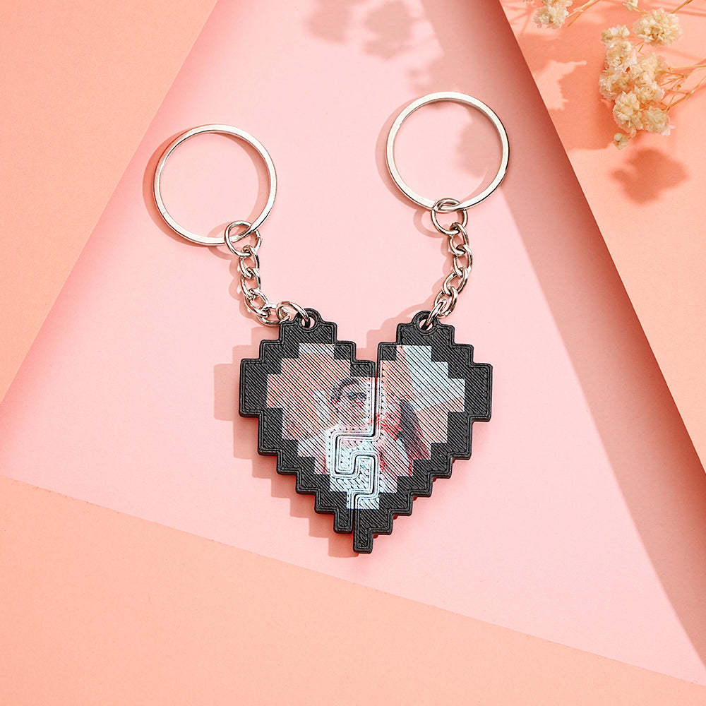 Custom Photo Couple Heart Shape Keychain Personalized 3D Printing Black and Red Pixel Block Keychain Anniversary Gift - MyFaceBoxerAU