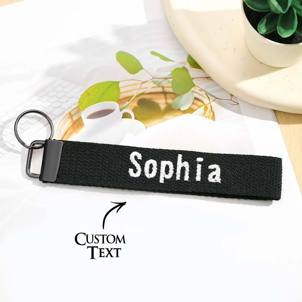 Personalized Key Fob Keychain | Custom Embroidered Name Keychain Strap | Custom Text Wrist Lanyard