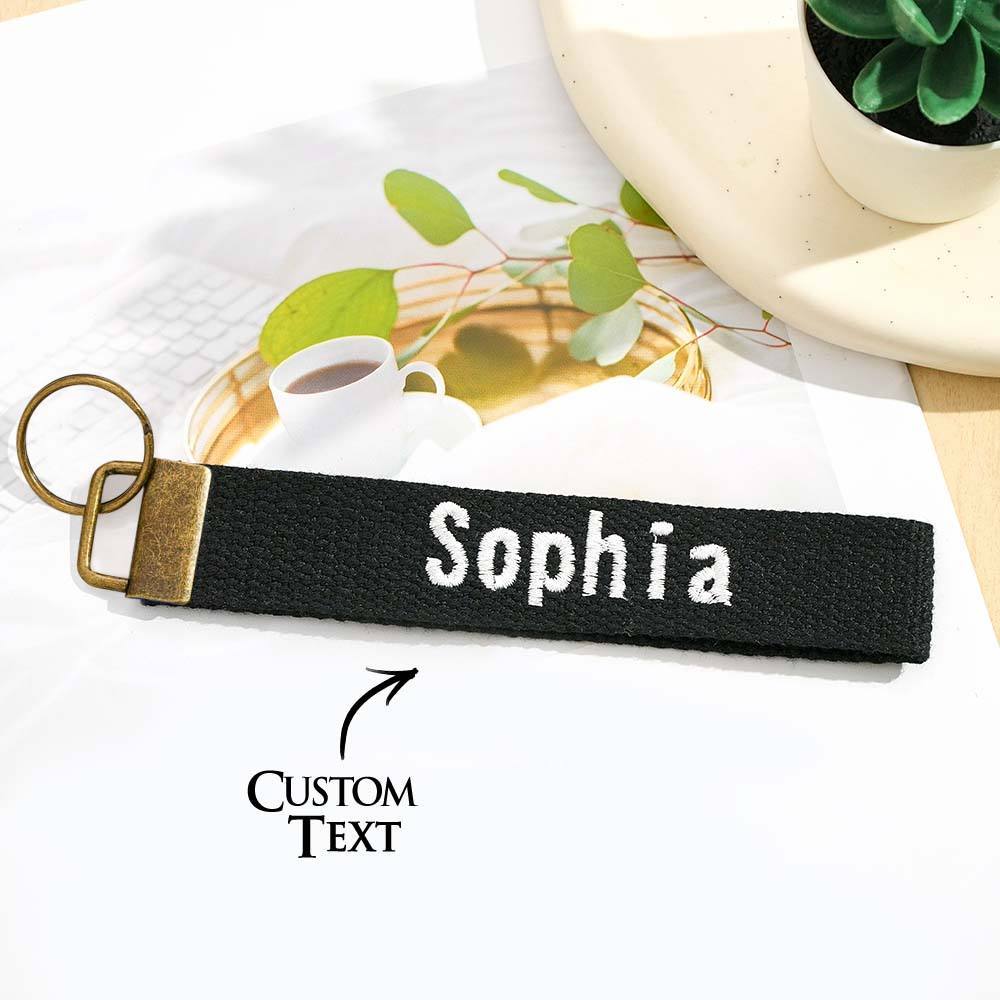 Personalized Key Fob Keychain | Custom Embroidered Name Keychain Strap | Custom Text Wrist Lanyard