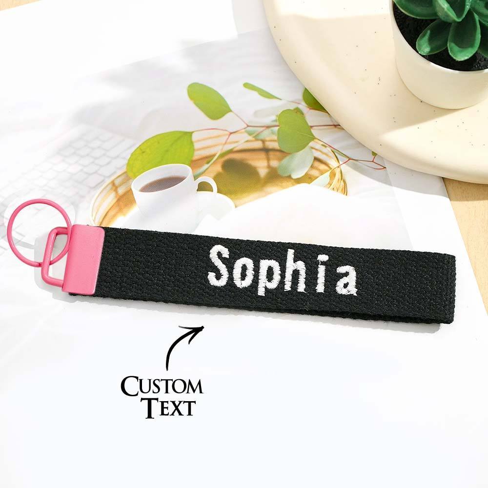 Personalized Key Fob Keychain | Custom Embroidered Name Keychain Strap | Custom Text Wrist Lanyard