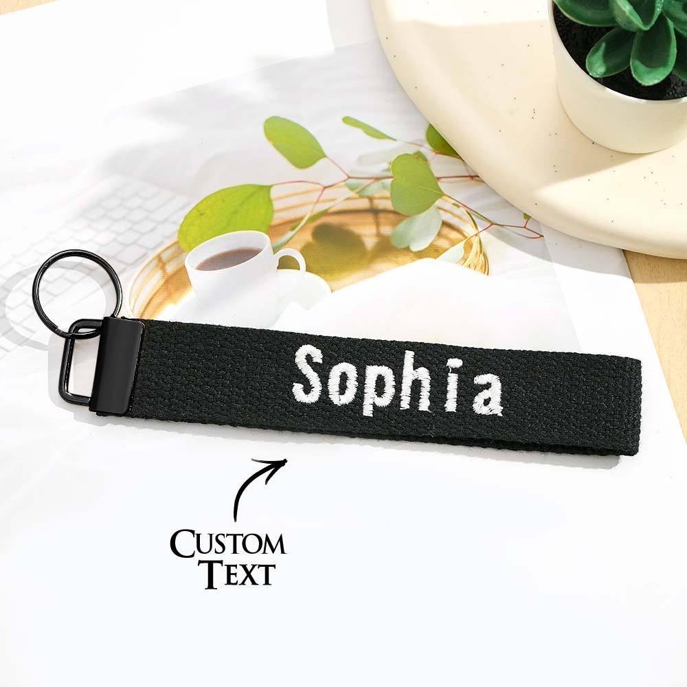 Personalized Key Fob Keychain | Custom Embroidered Name Keychain Strap | Custom Text Wrist Lanyard