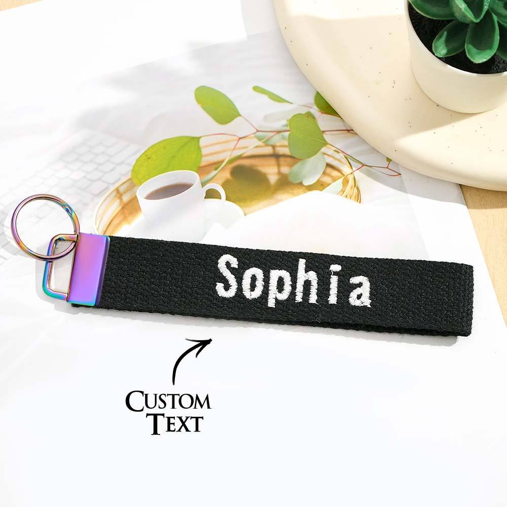 Personalized Key Fob Keychain | Custom Embroidered Name Keychain Strap | Custom Text Wrist Lanyard