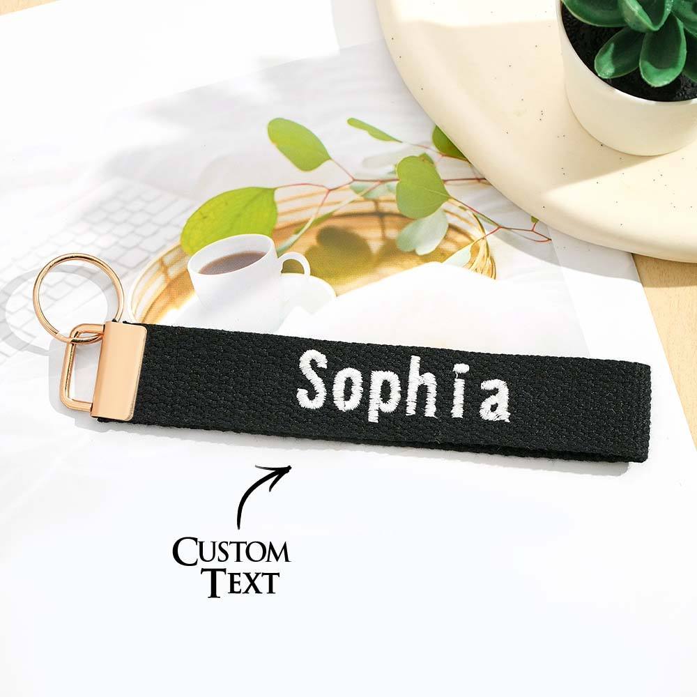 Personalized Key Fob Keychain | Custom Embroidered Name Keychain Strap | Custom Text Wrist Lanyard