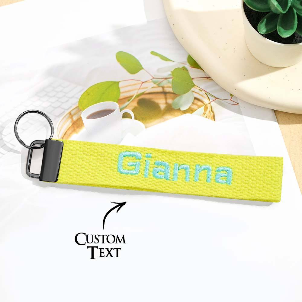 Personalized Key Fob Keychain | Custom Embroidered Name Keychain Strap | Custom Text Wrist Lanyard