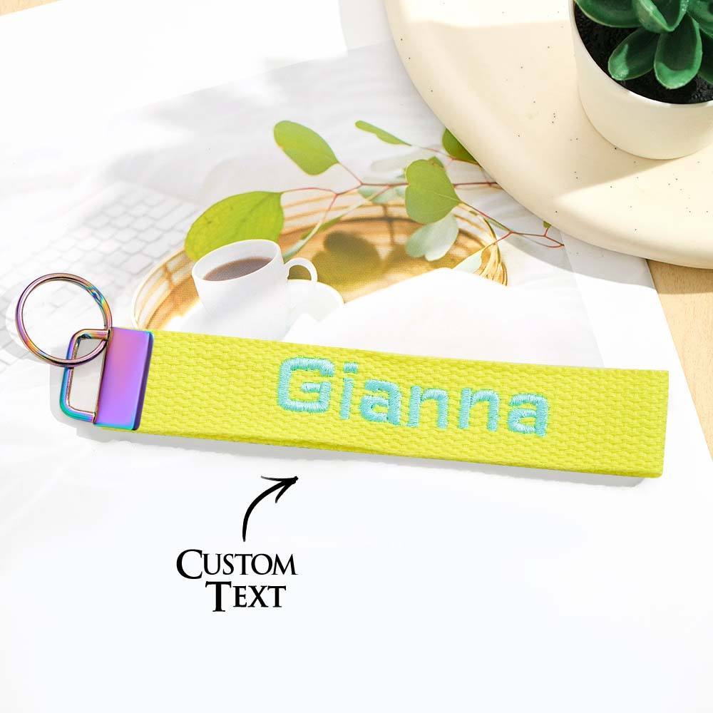 Personalized Key Fob Keychain | Custom Embroidered Name Keychain Strap | Custom Text Wrist Lanyard
