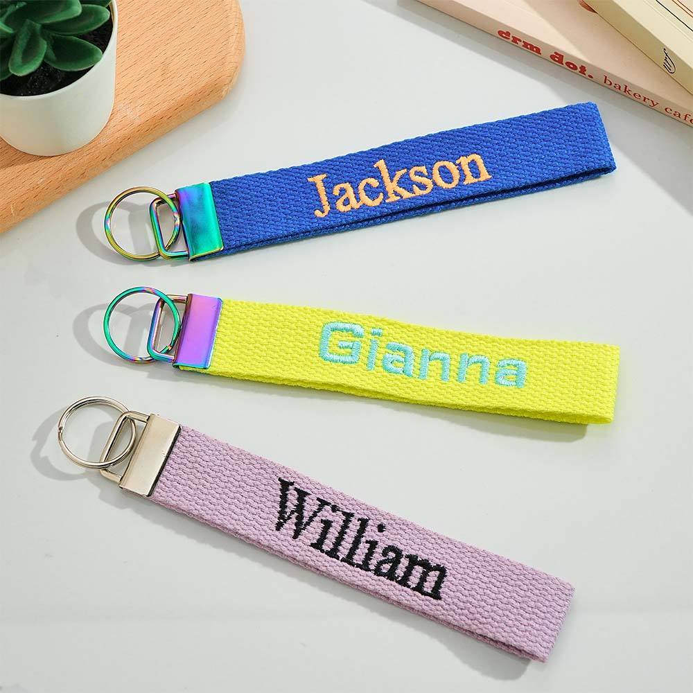 Personalized Key Fob Keychain | Custom Embroidered Name Keychain Strap | Custom Text Wrist Lanyard