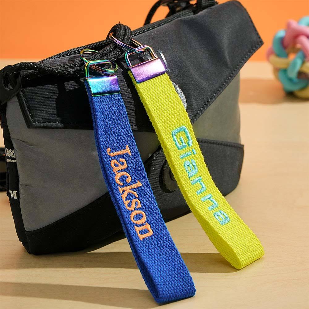 Personalized Key Fob Keychain | Custom Embroidered Name Keychain Strap | Custom Text Wrist Lanyard