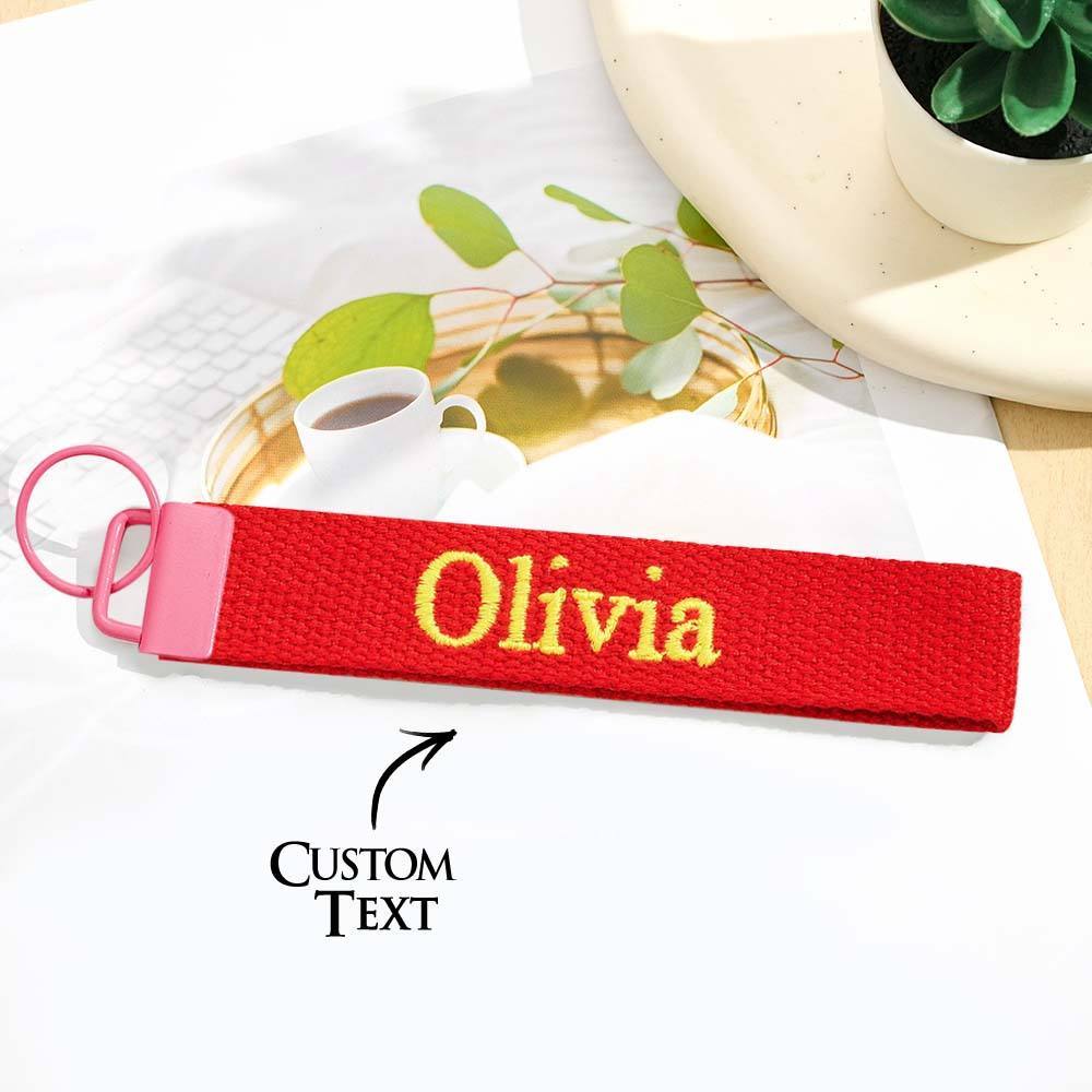 Personalized Key Fob Keychain | Custom Embroidered Name Keychain Strap | Custom Text Wrist Lanyard