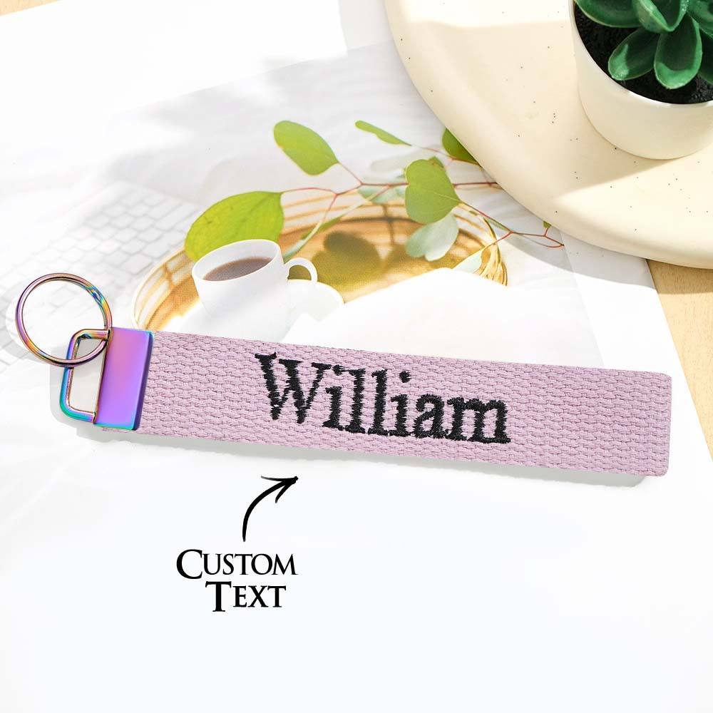 Personalized Key Fob Keychain | Custom Embroidered Name Keychain Strap | Custom Text Wrist Lanyard