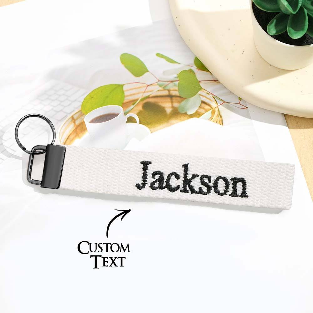 Personalized Key Fob Keychain | Custom Embroidered Name Keychain Strap | Custom Text Wrist Lanyard