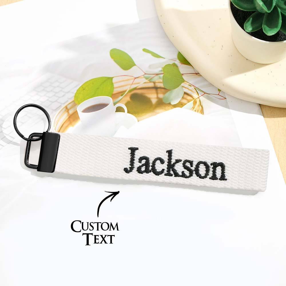 Personalized Key Fob Keychain | Custom Embroidered Name Keychain Strap | Custom Text Wrist Lanyard