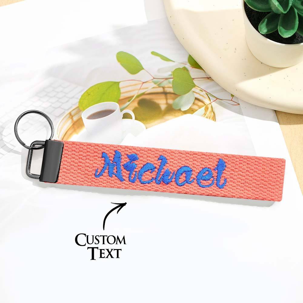 Personalized Key Fob Keychain | Custom Embroidered Name Keychain Strap | Custom Text Wrist Lanyard