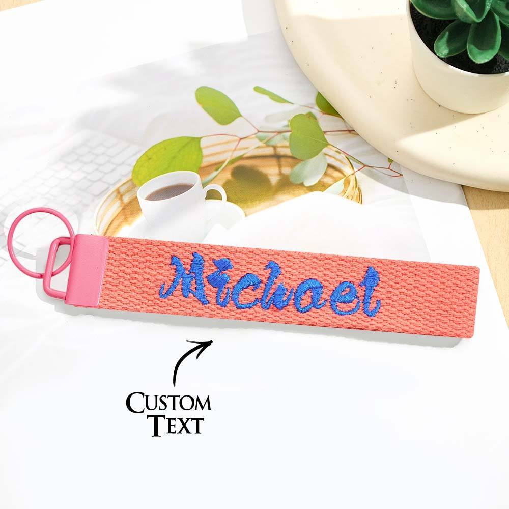 Personalized Key Fob Keychain | Custom Embroidered Name Keychain Strap | Custom Text Wrist Lanyard
