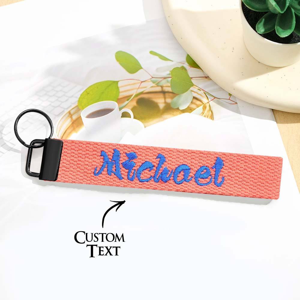 Personalized Key Fob Keychain | Custom Embroidered Name Keychain Strap | Custom Text Wrist Lanyard