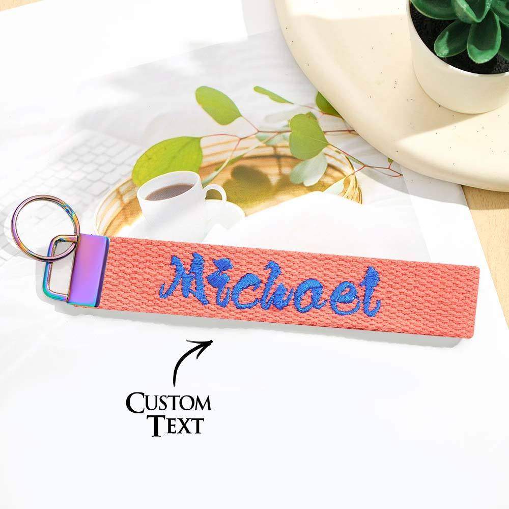 Personalized Key Fob Keychain | Custom Embroidered Name Keychain Strap | Custom Text Wrist Lanyard