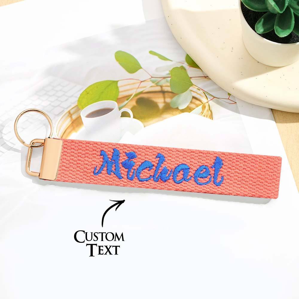 Personalized Key Fob Keychain | Custom Embroidered Name Keychain Strap | Custom Text Wrist Lanyard