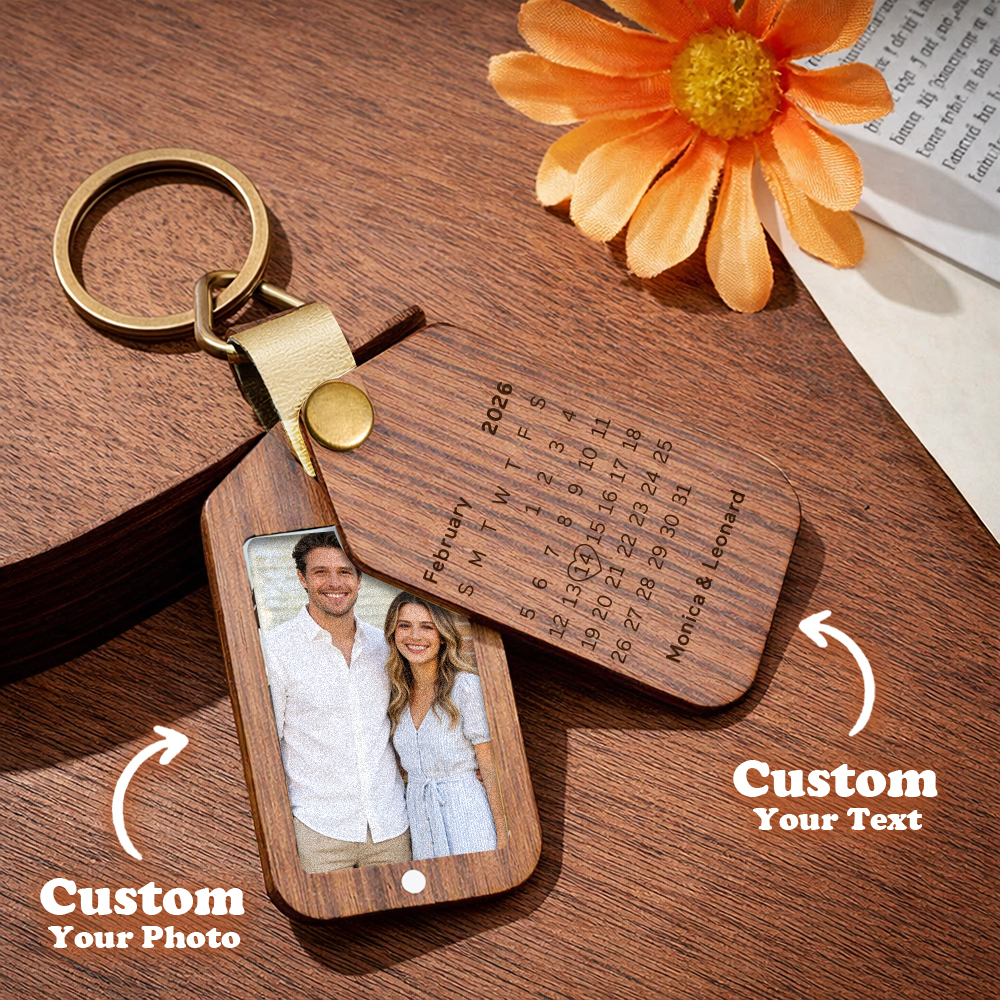 Personalised Wooden Cartoon Style Photo Keychain Customized Date Gift for Couple - MyfaceboxerAU