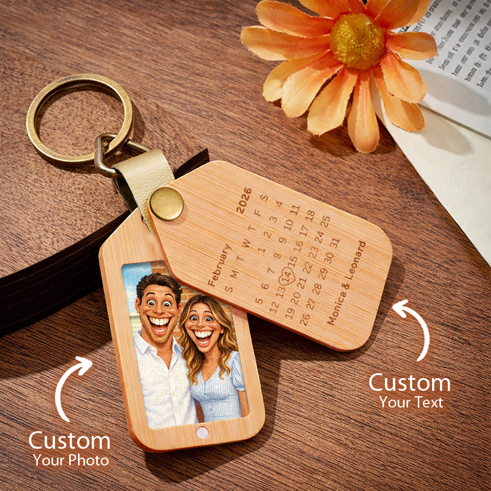 Personalised Wooden Cartoon Style Photo Keychain Customized Date Gift for Couple - MyfaceboxerAU