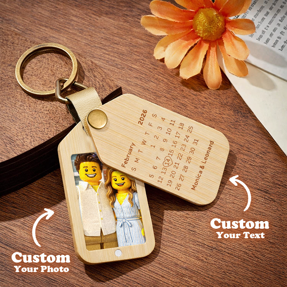 Personalised Wooden Cartoon Style Photo Keychain Customized Date Gift for Couple - MyfaceboxerAU