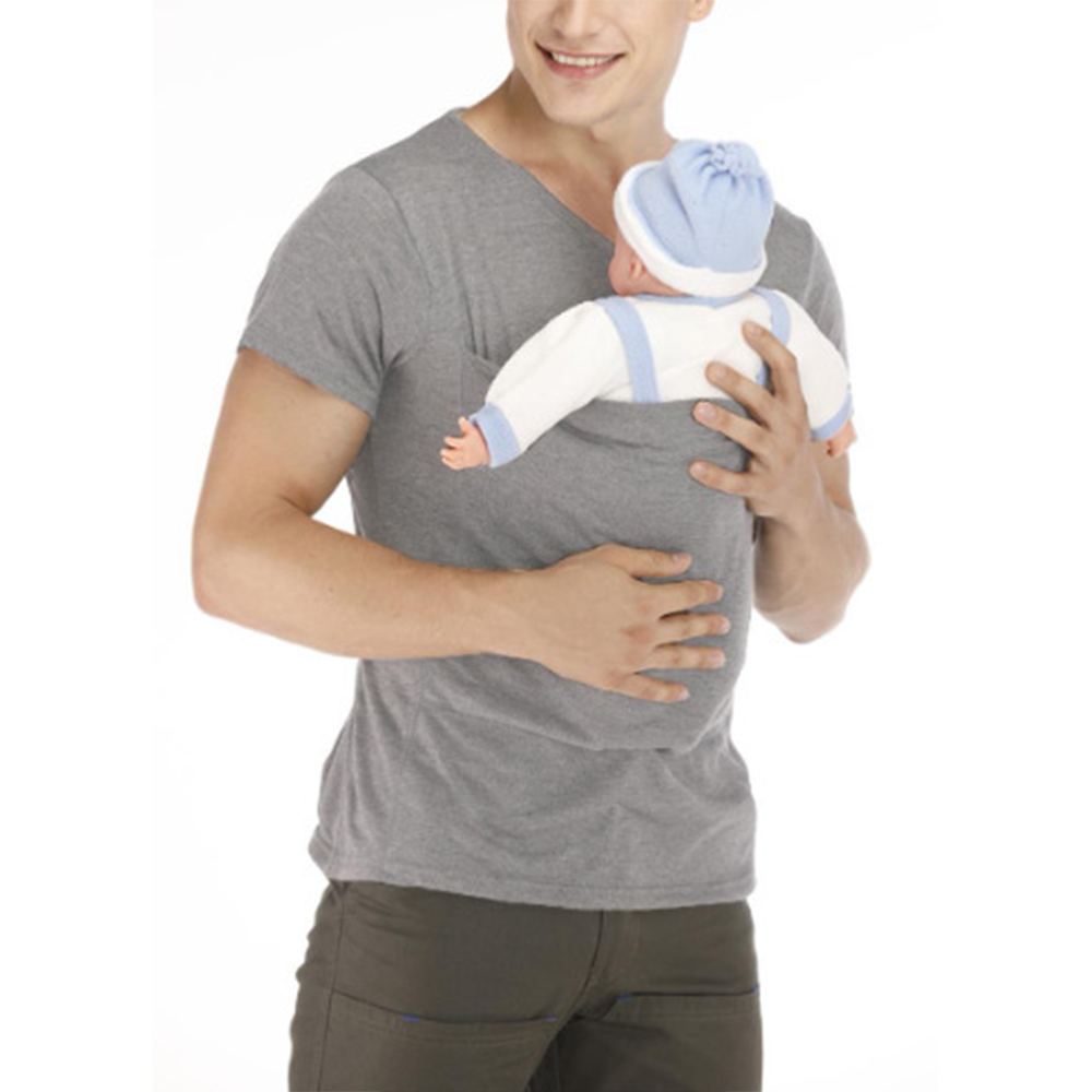 Dad And Mom Kangaroo Carrier Shirt Mens Top Women's Slim Tee Versatile Use Convenient Pockets T-shirt