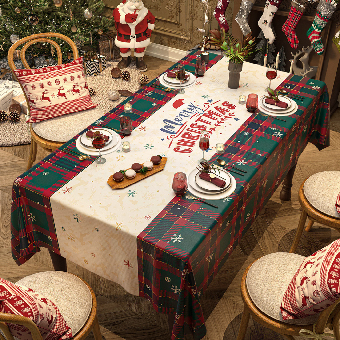 Christmas Tablecloth Digital Printed Festive Dining Table Cover Holiday Home Decoration - MyfaceboxerAU