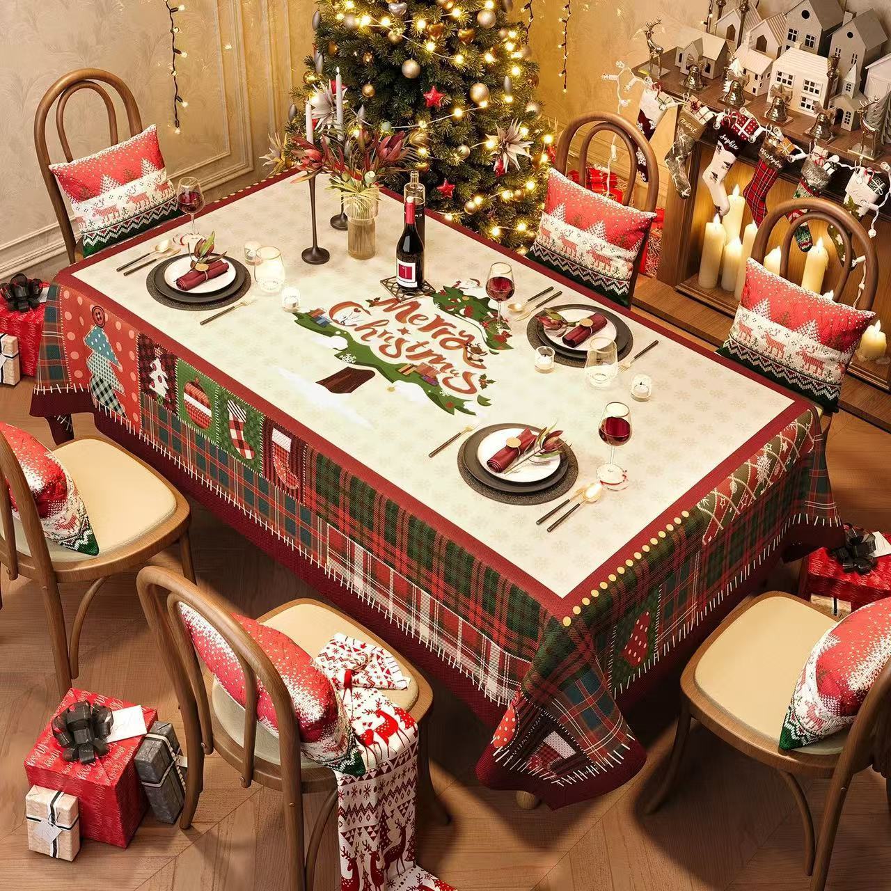Christmas Tablecloth Digital Printed Festive Dining Table Cover Holiday Home Decoration - MyfaceboxerAU