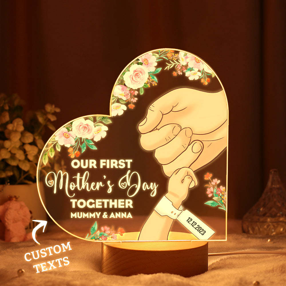 Custom Night Lamp Personalized Acrylic LED Night Light Mom and Baby Holding Hands Mother's Day Gifts - MyFaceBoxer