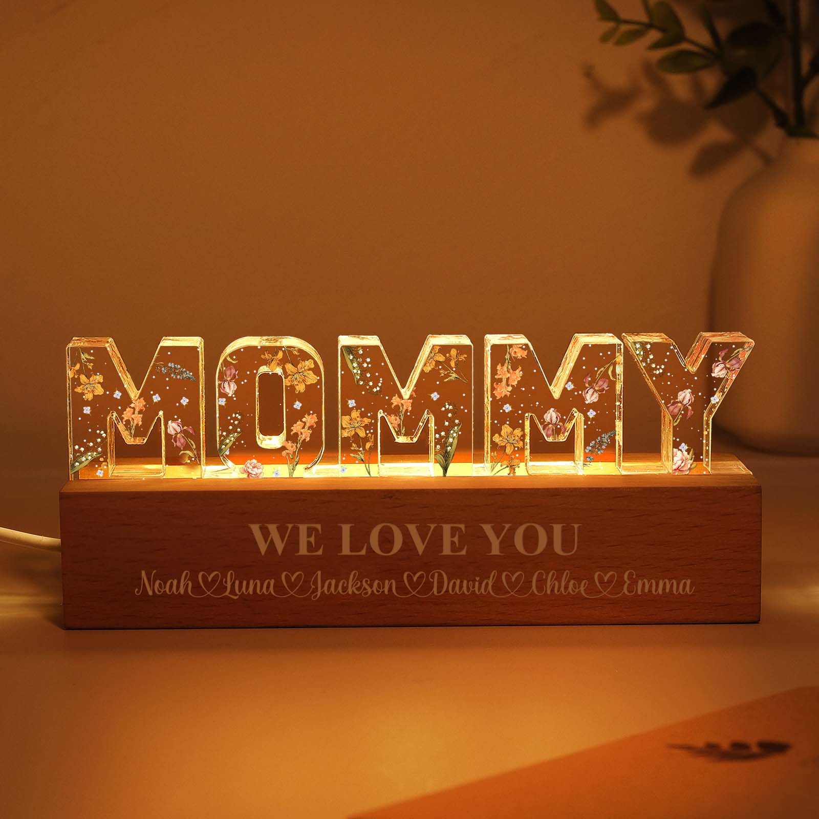 Custom Flower Printed LED Night Light Birth Month Flower Mother's Day Gift for Mom