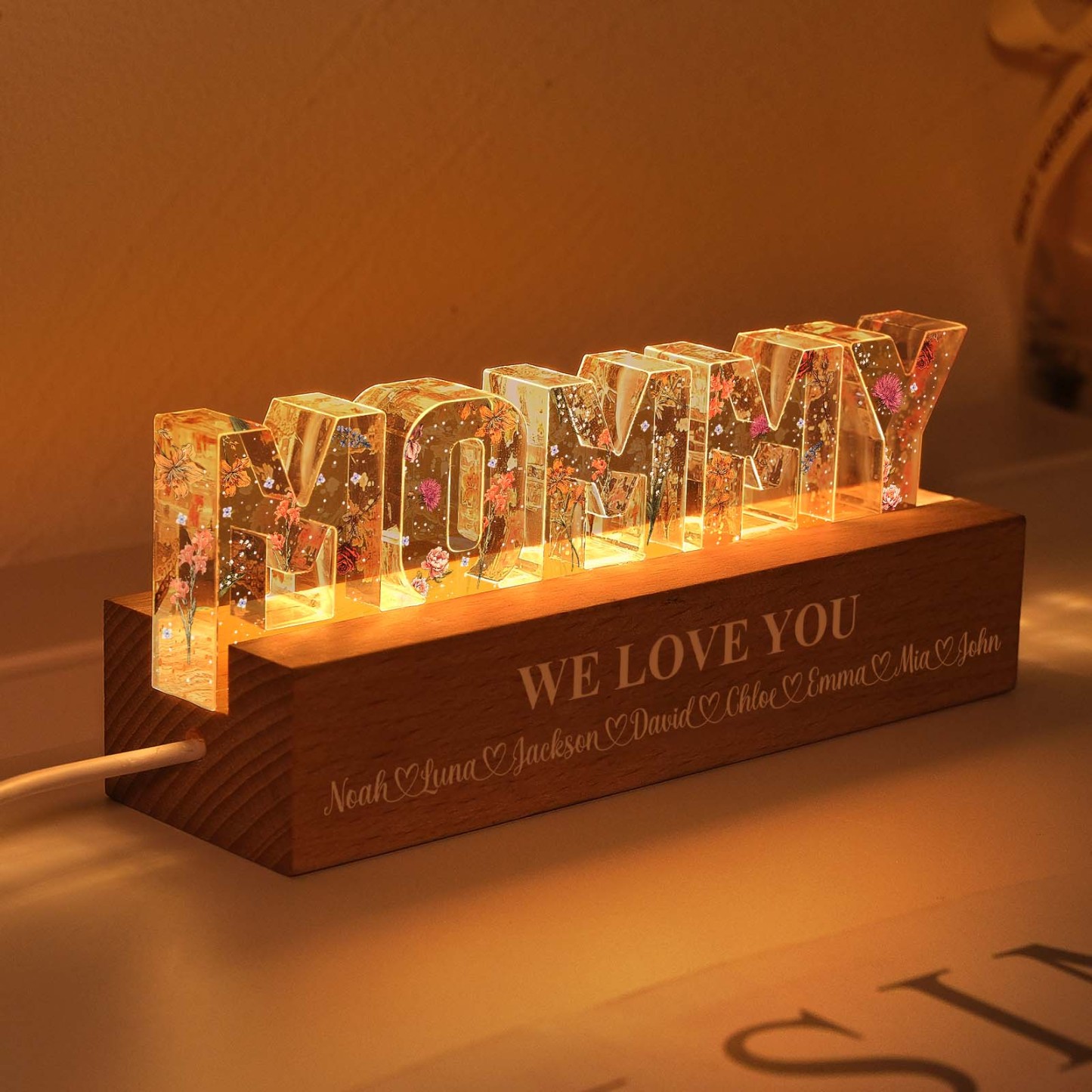 Custom Flower Printed LED Night Light Birth Month Flower Mother's Day Gift for Mom - MyFaceBoxer