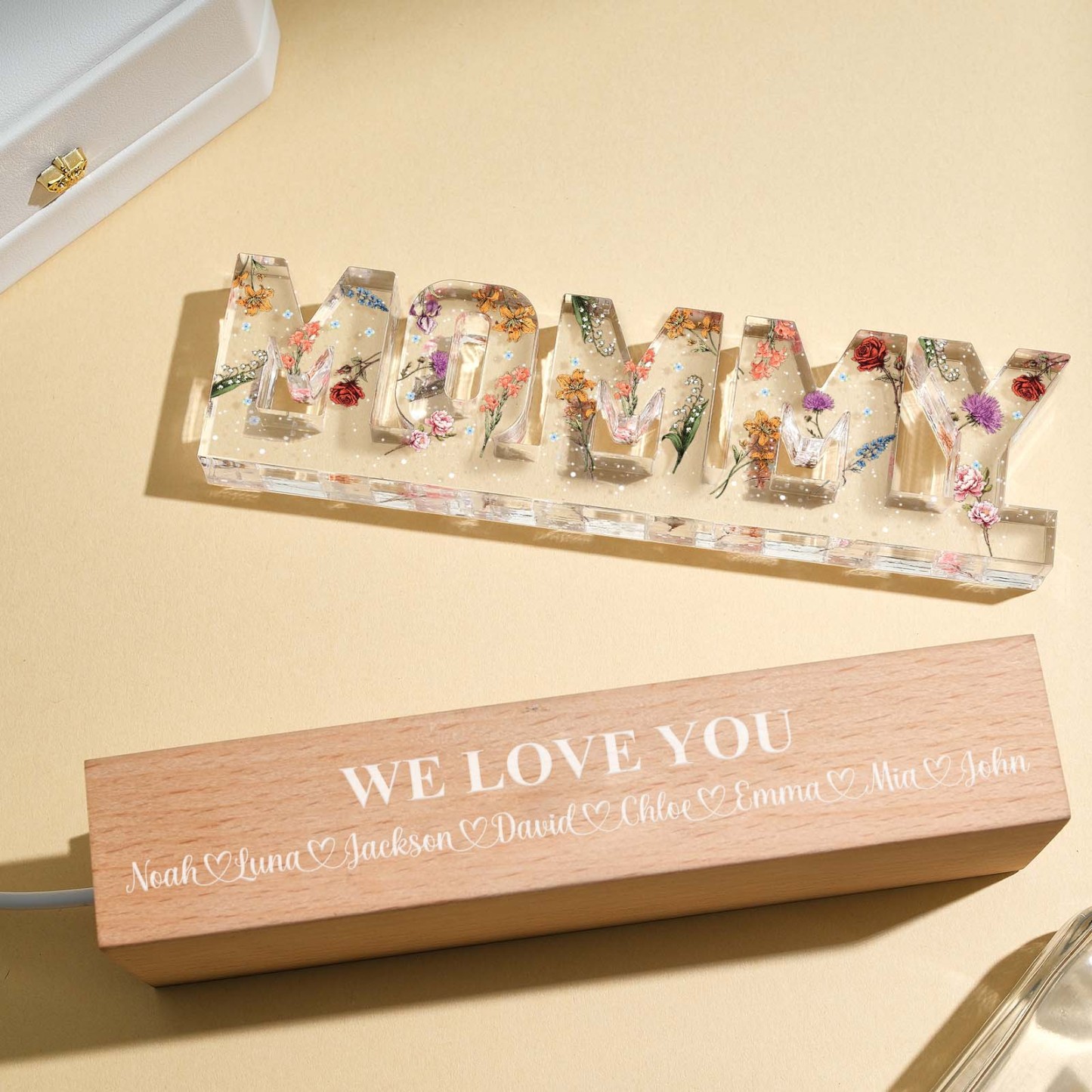 Custom Flower Printed LED Night Light Birth Month Flower Mother's Day Gift for Mom - MyFaceBoxer