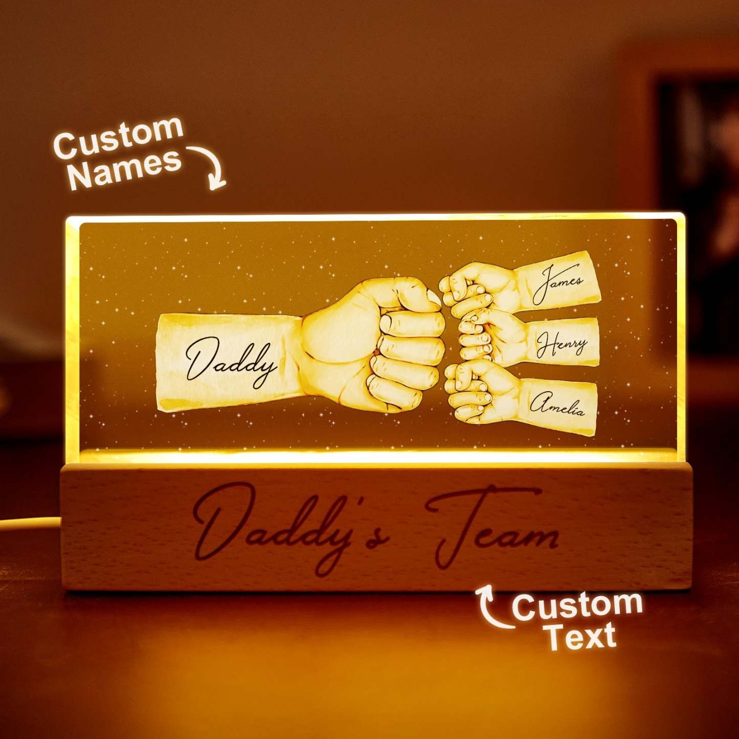 Custom Acrylic LED Night Light Personalized Daddy's Team Fist Bump Father's Day Gift For Dad - MyFaceBoxerAU