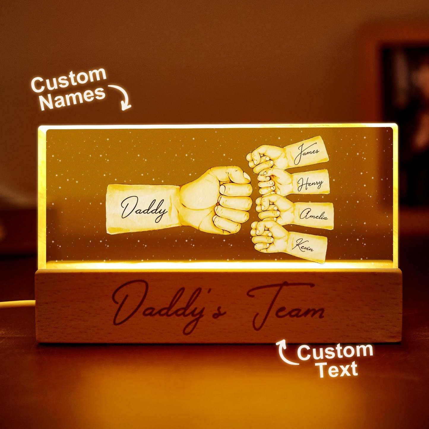 Custom Acrylic LED Night Light Personalized Daddy's Team Fist Bump Father's Day Gift For Dad - MyFaceBoxerAU