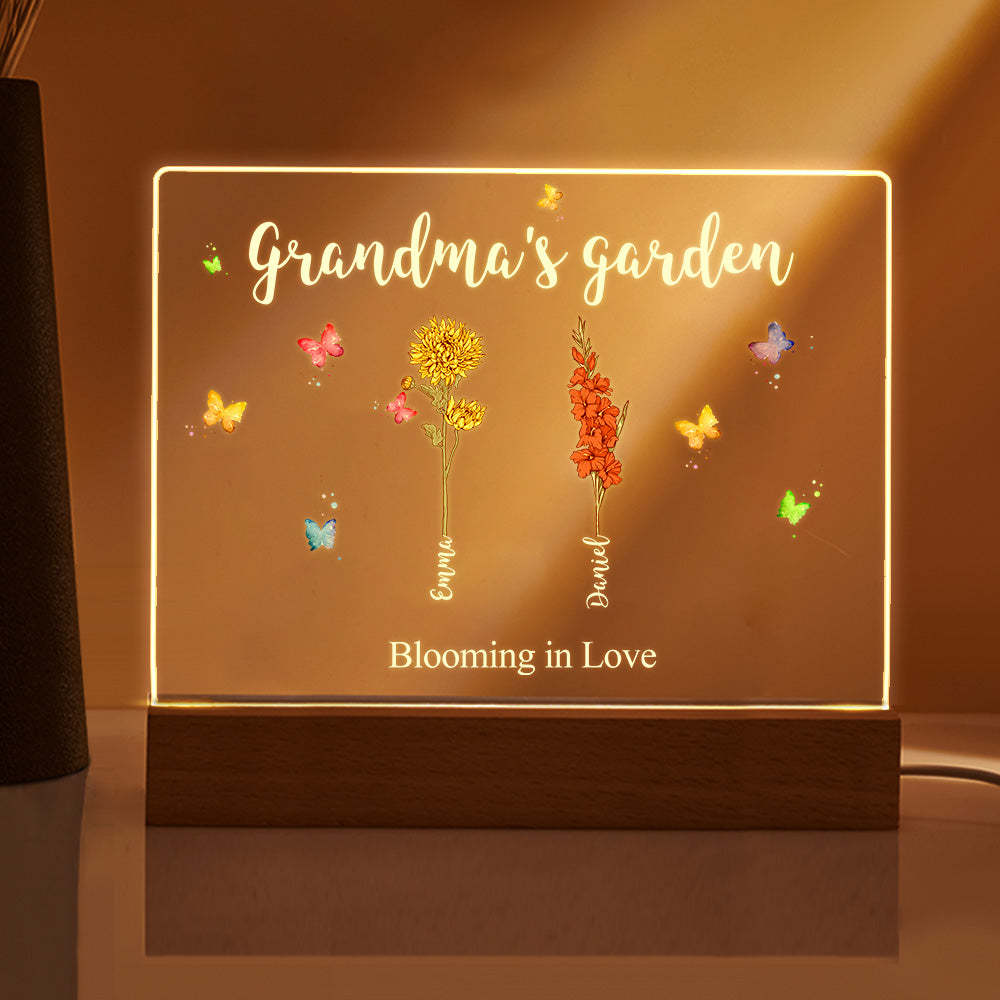 Custom Birth Flowers Night Light Grandma's Garden Acrylic Lamp Gifts for Mom Grandma - MyFaceBoxer