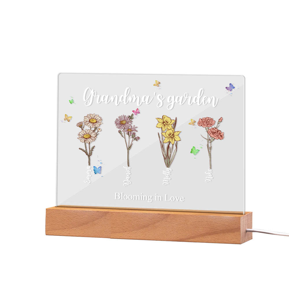 Custom Birth Flowers Night Light Grandma's Garden Acrylic Lamp Gifts for Mom Grandma - MyFaceBoxer