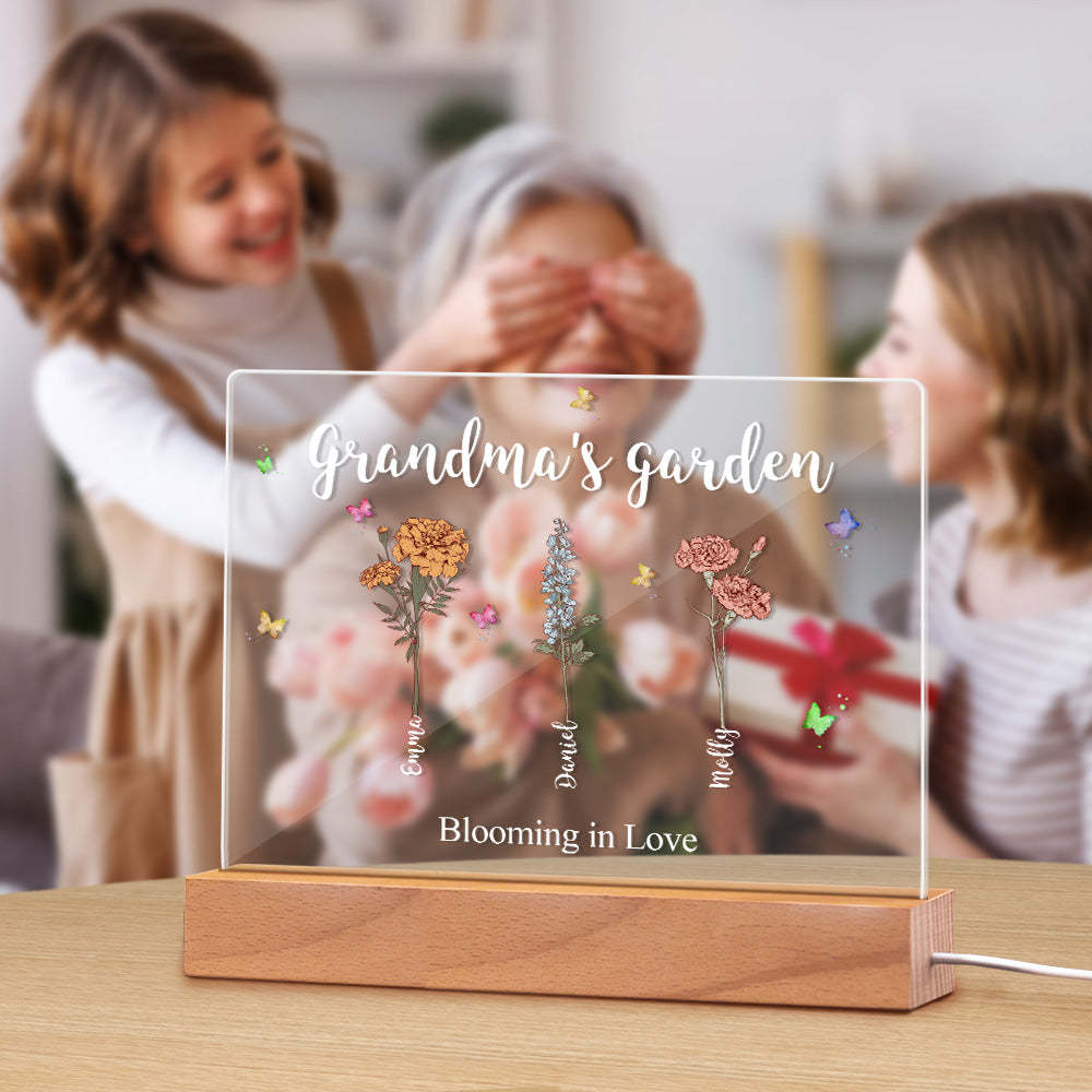 Custom Birth Flowers Night Light Grandma's Garden Acrylic Lamp Gifts for Mom Grandma - MyFaceBoxer