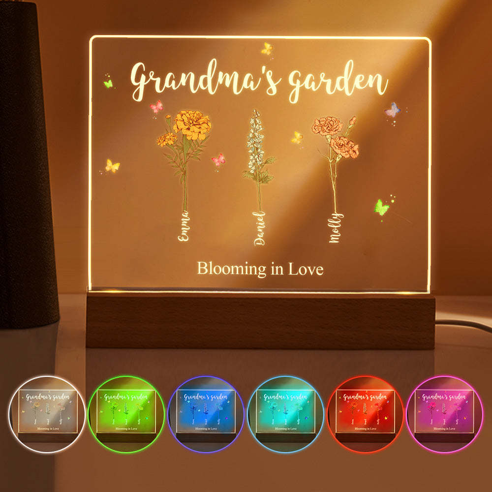 Custom Birth Flowers Night Light Grandma's Garden Acrylic Lamp Gifts for Mom Grandma - MyFaceBoxer