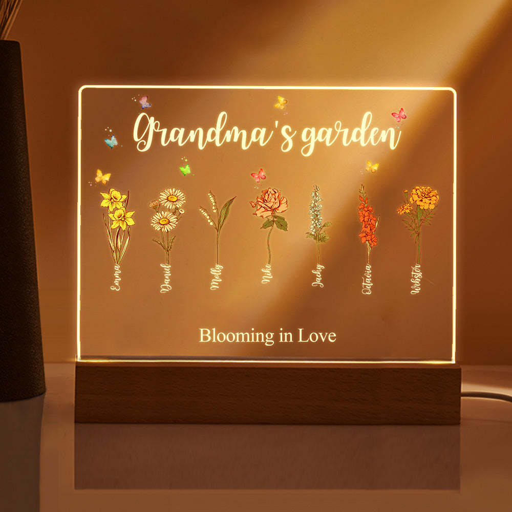 Custom Birth Flowers Night Light Grandma's Garden Acrylic Lamp Gifts for Mom Grandma - MyFaceBoxer