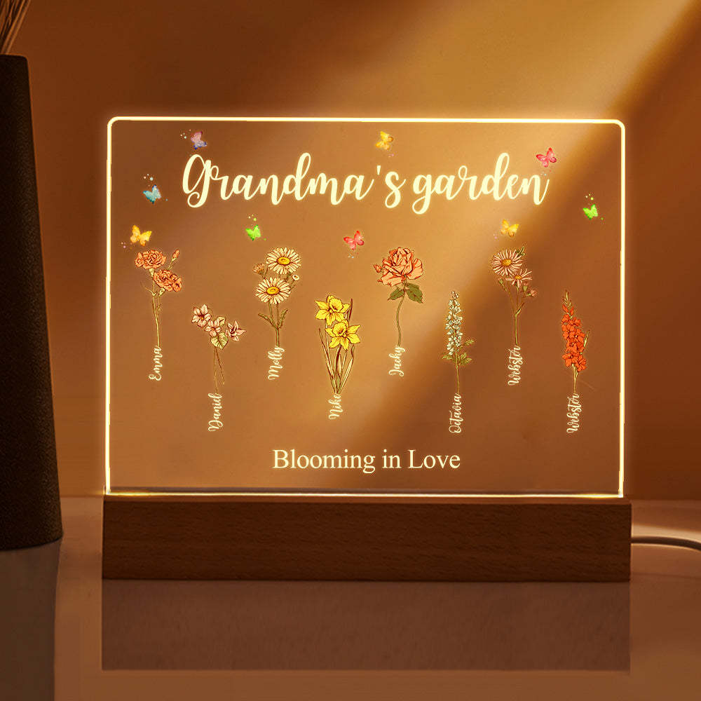 Custom Birth Flowers Night Light Grandma's Garden Acrylic Lamp Gifts for Mom Grandma - MyFaceBoxer