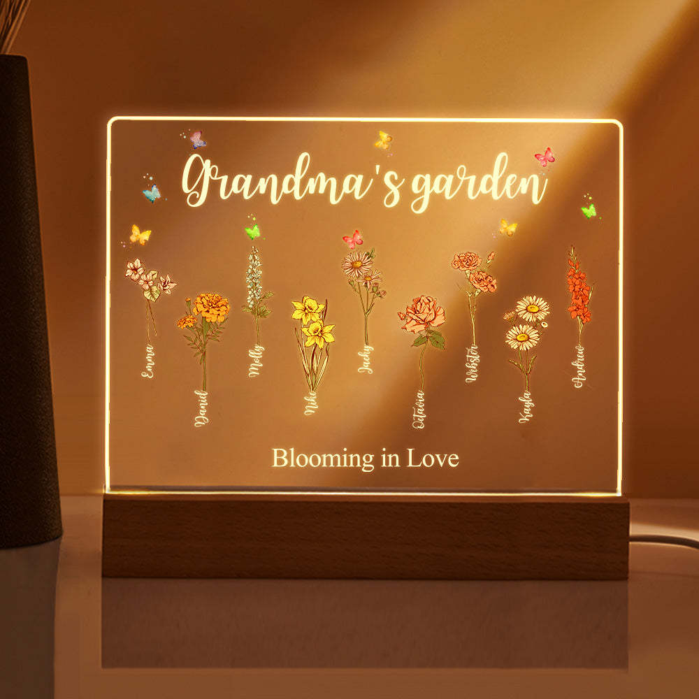Custom Birth Flowers Night Light Grandma's Garden Acrylic Lamp Gifts for Mom Grandma - MyFaceBoxer