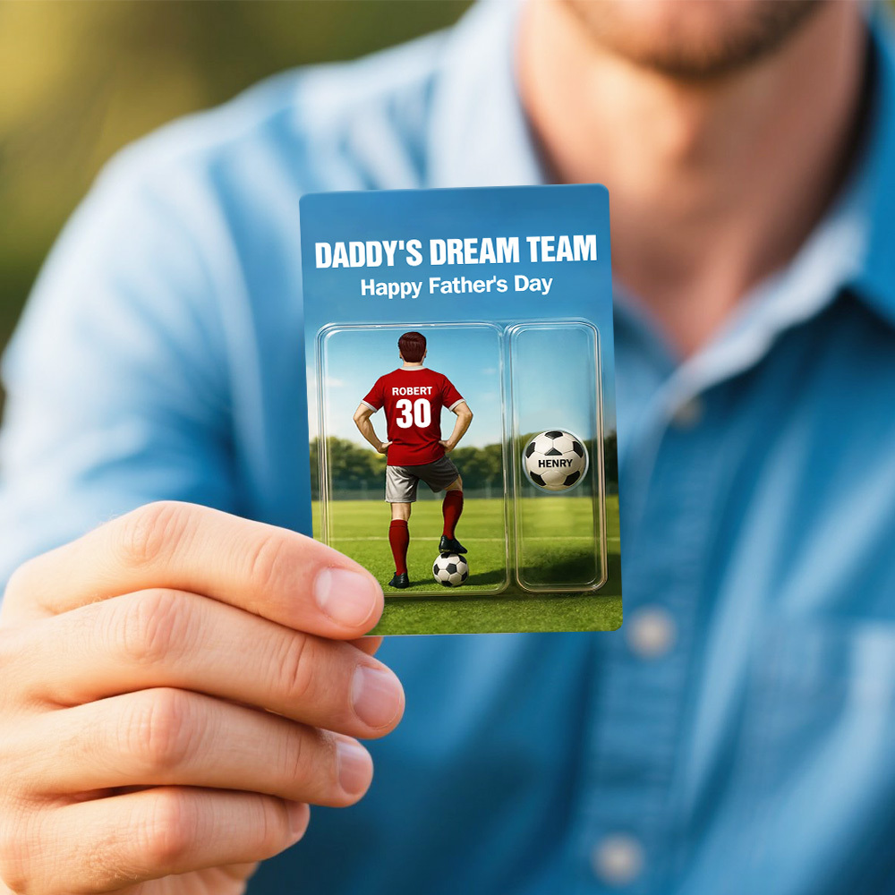 Custom Daddy's Dream Team Soccer With Kids' Names Custom Figure Poke Card Father's Day Gift for Him, for Husband, for Dad, for Soccer Lover - MyFaceUnderwearAU