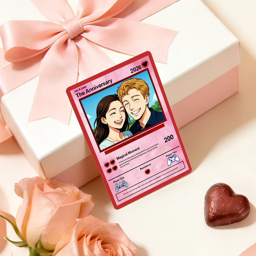 Personalized Valentine's Day Power Couple Lenticular Card Custom Anniversary Card Couple Photo Anime Style Valentine's Day Gift for Lover - MyfaceboxerAU