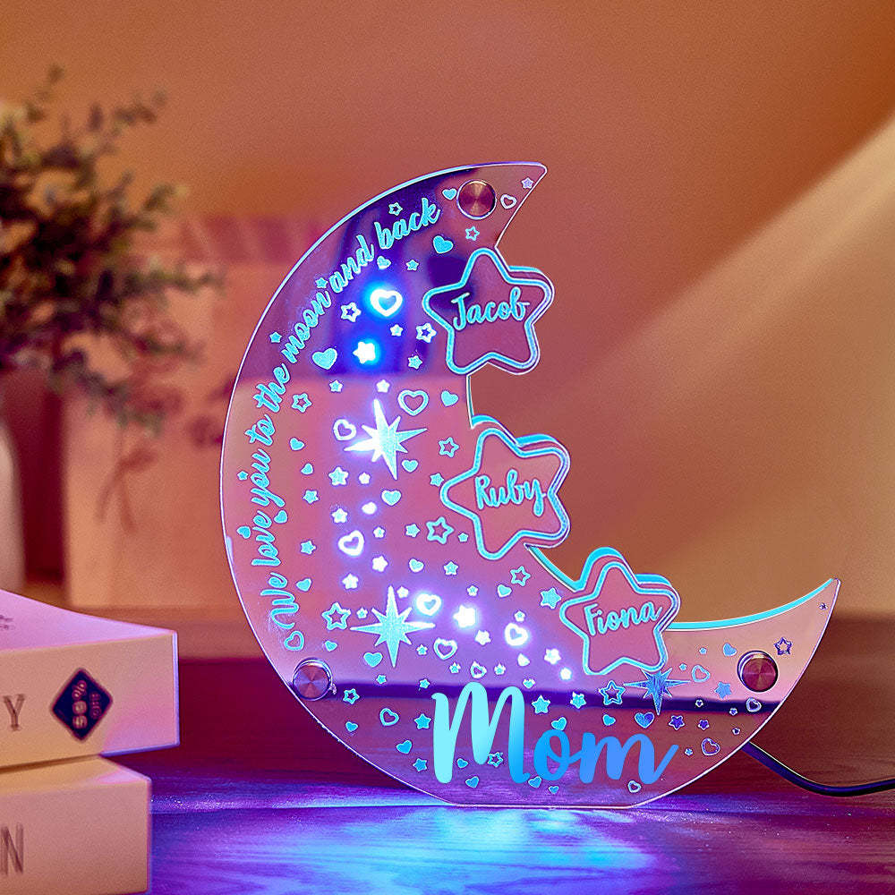 Personalized Name Moon Mirror Light Custom Family Member Name Mirror Light Gift for Mom - MyFaceBoxer