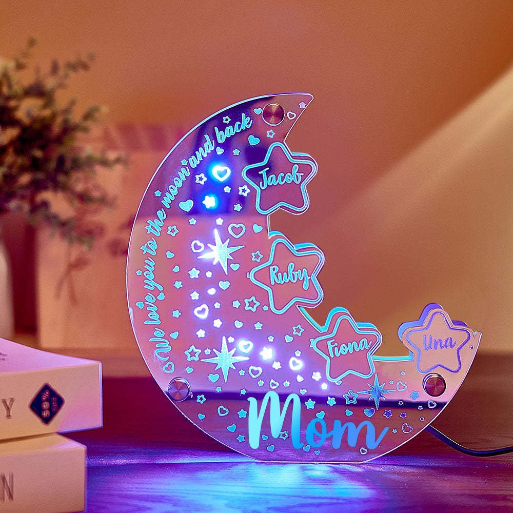 Personalized Name Moon Mirror Light Custom Family Member Name Mirror Light Gift for Mom - MyFaceBoxer