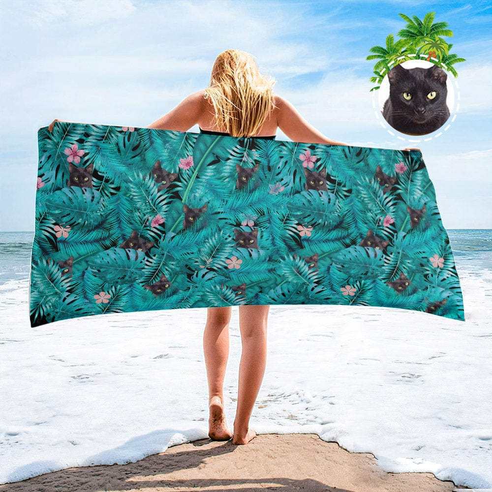 Personalized Beach Towels with Photo Custom Sunset and Coconut Trees Beach Towel - MyFaceBoxer