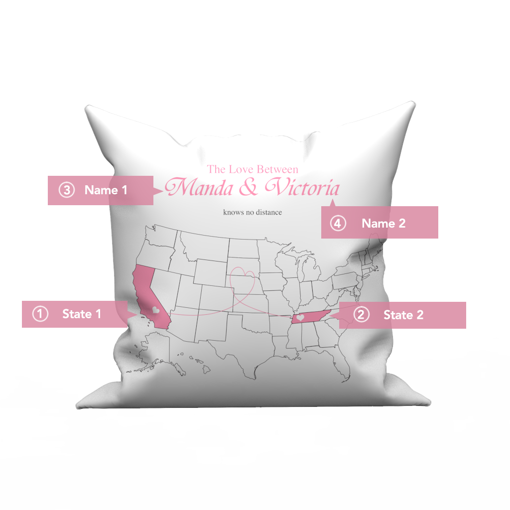 Custom The Love pillow case  with United States map- love knows no distance	 - MyFaceBoxerAU