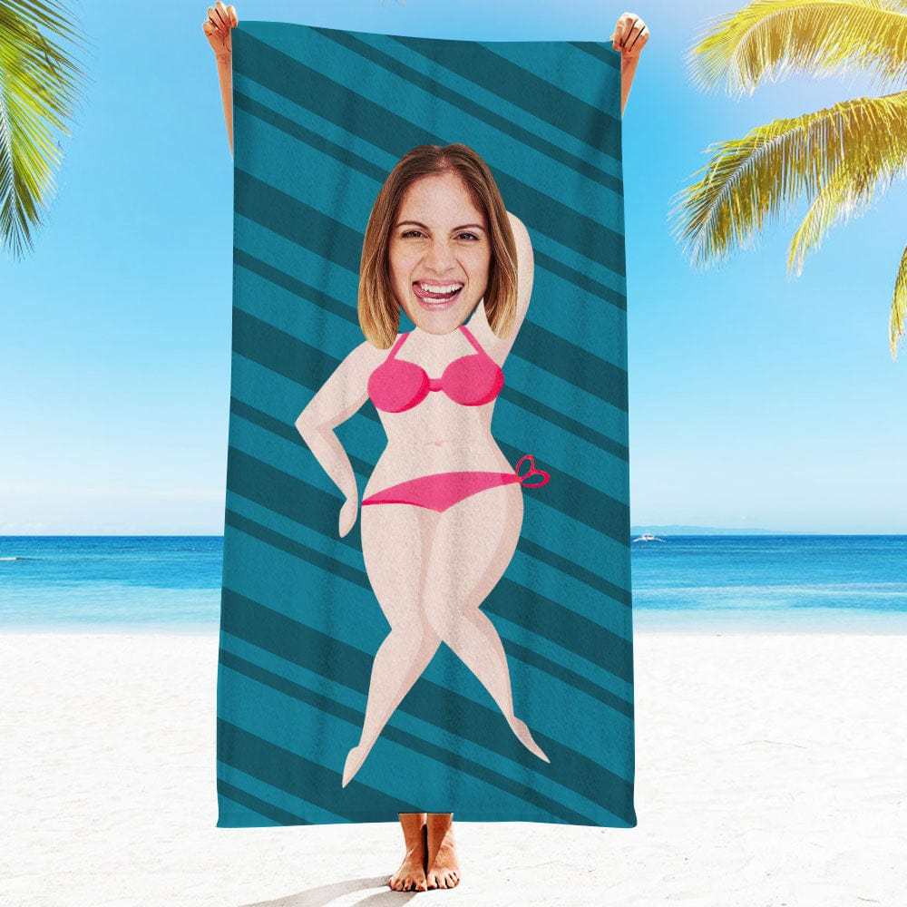 Custom Face Beach Towel Personalized Sexy Bikini Girl Beach Towel Funny Gift for Summer - MyFaceBoxer